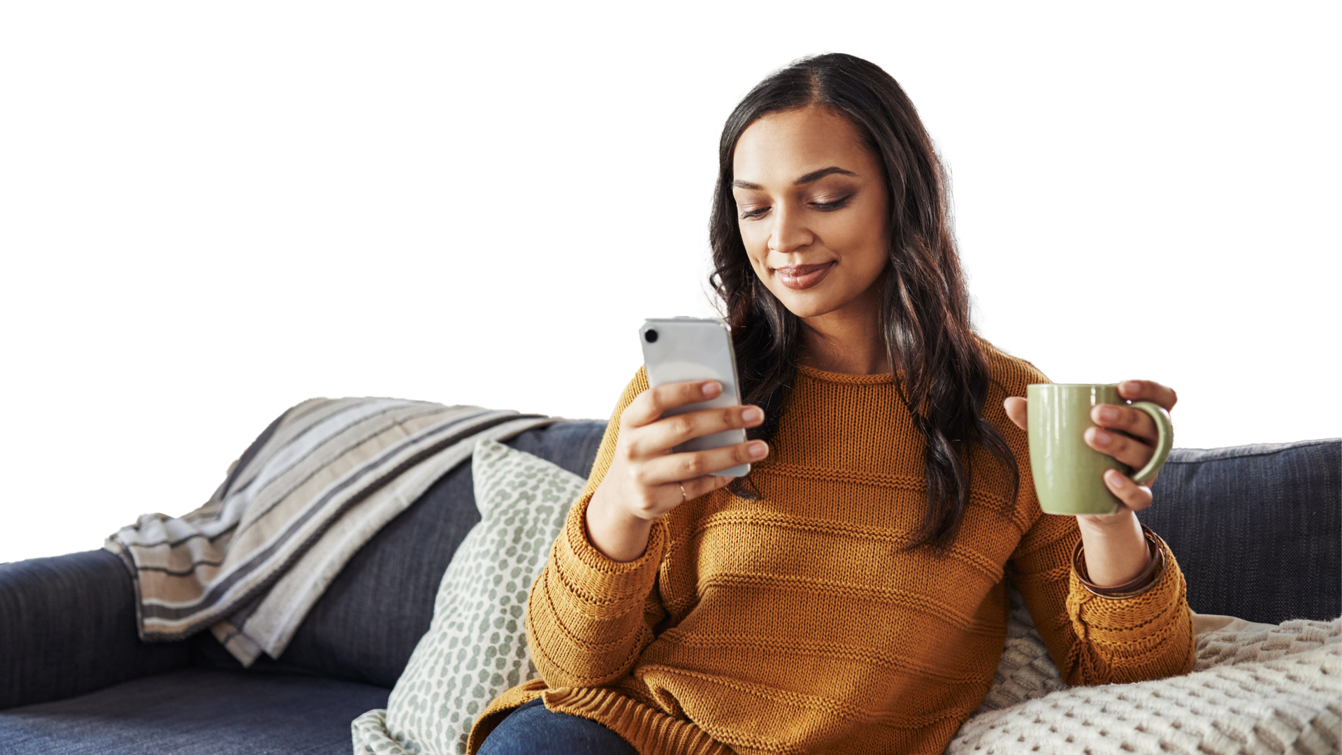 Lady drinking with phone